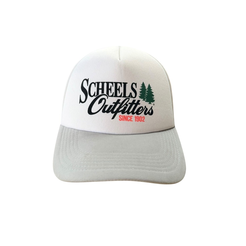 Scheels Outfitters Trucker Hat White Grey Foam Mesh Snapback Cap Since 1902